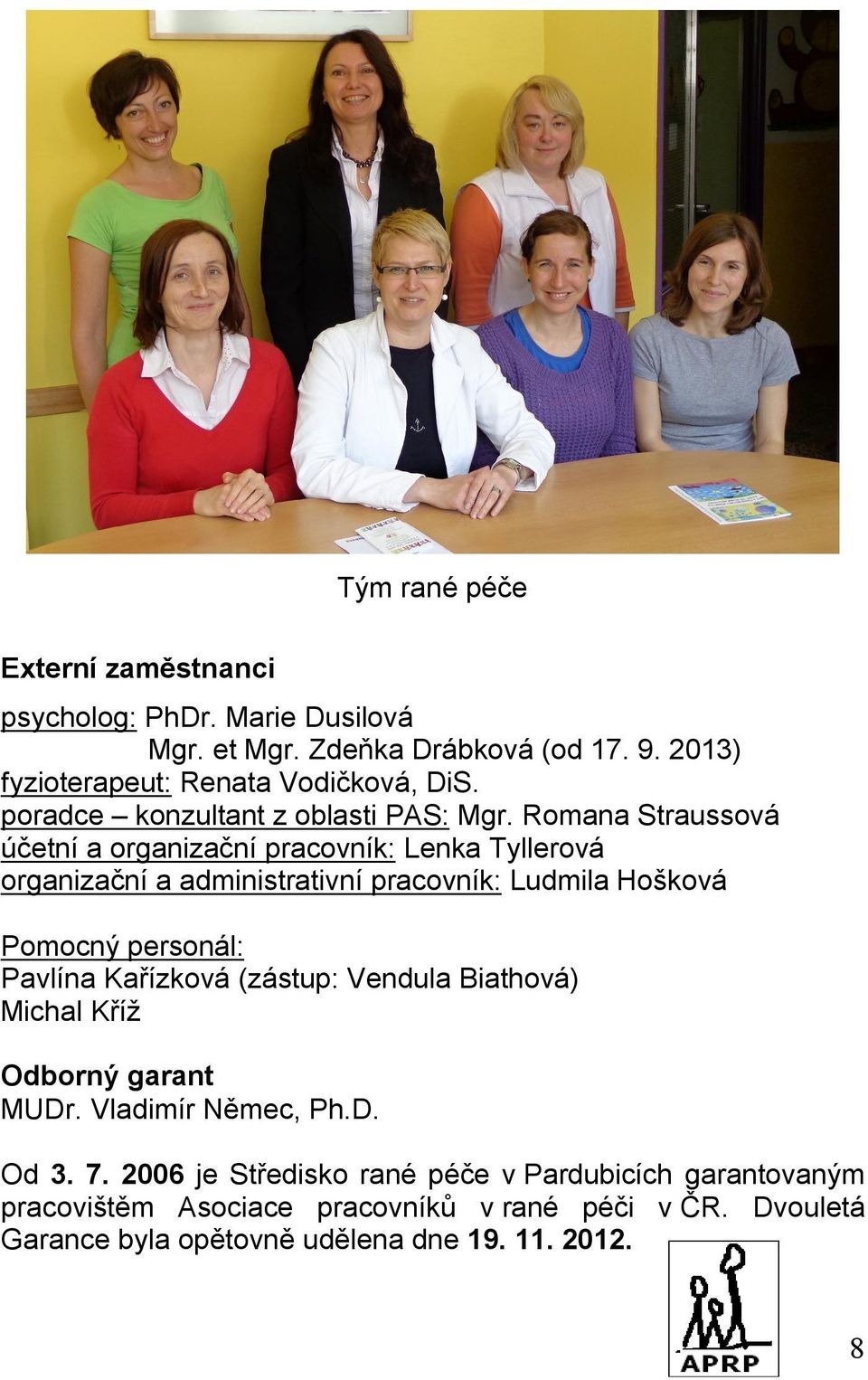 Romana Straussová účetní a organizační pracovník: Lenka Tyllerová organizační a administrativní pracovník: Ludmila Hošková Pomocný personál: Pavlína