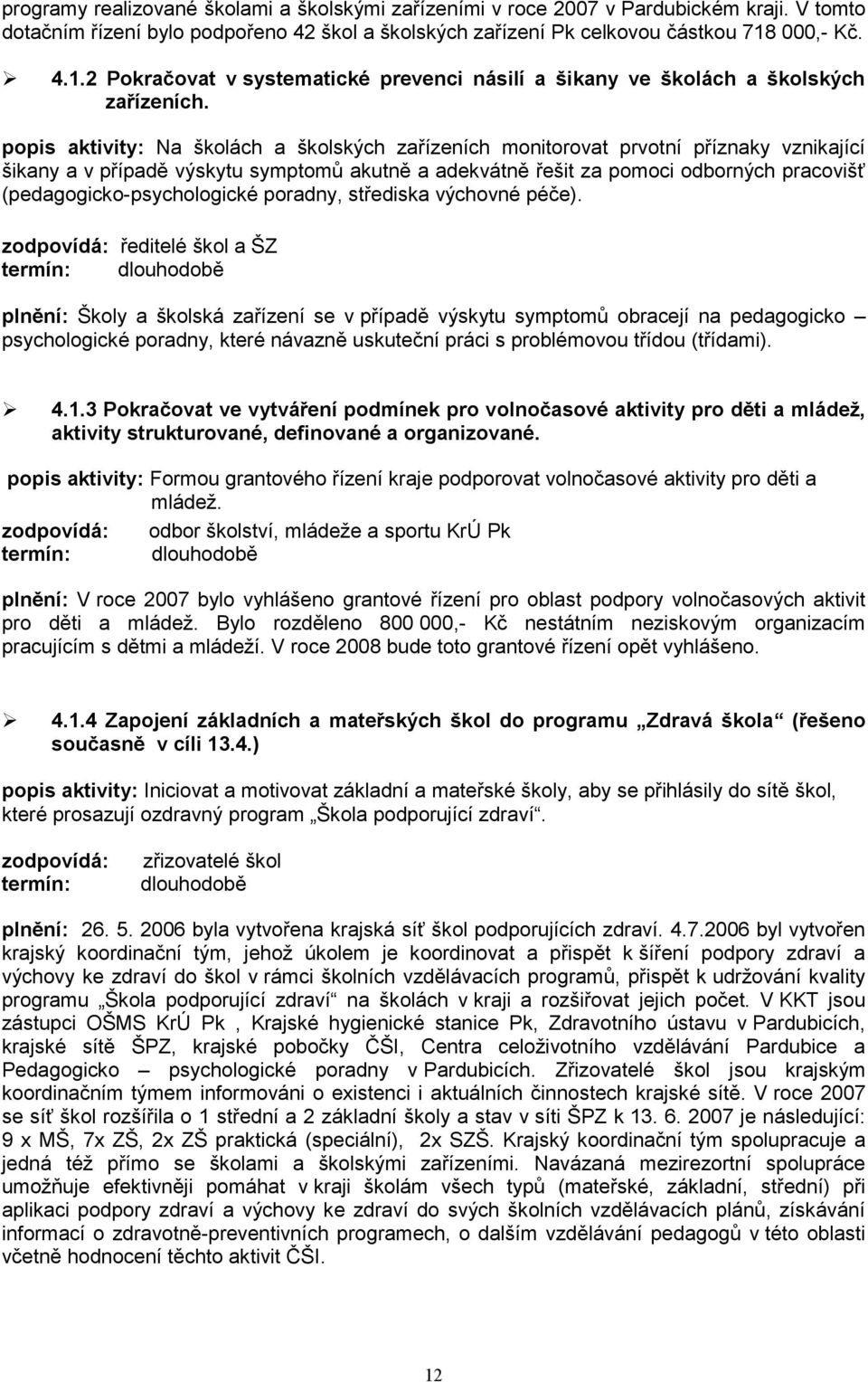 popis aktivity: Na školách a školských zařízeních monitorovat prvotní příznaky vznikající šikany a v případě výskytu symptomů akutně a adekvátně řešit za pomoci odborných pracovišť