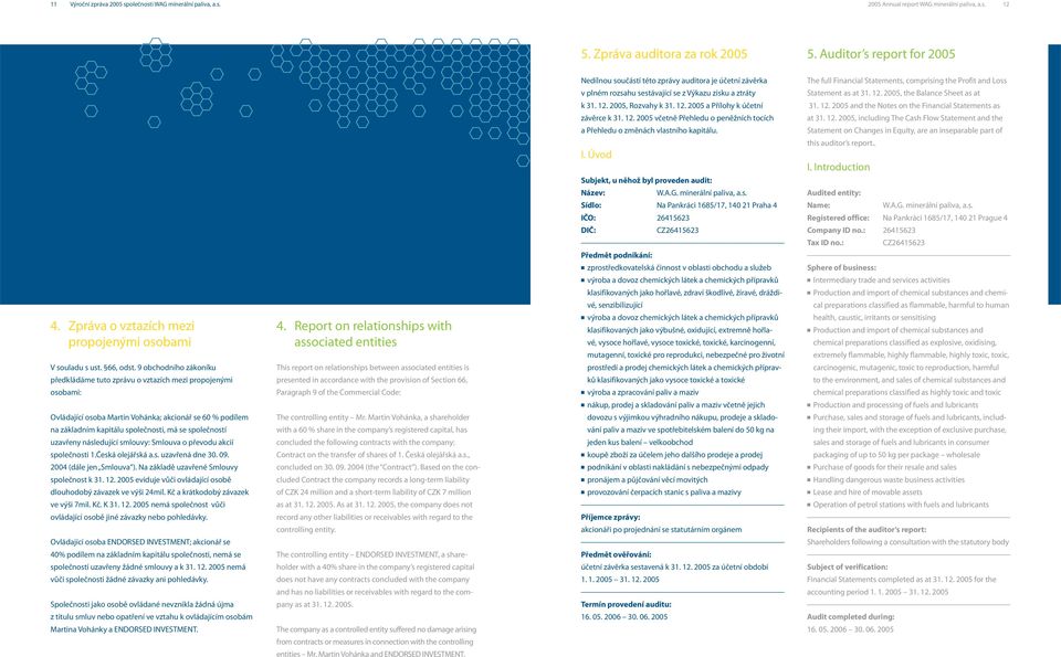 12. 2005 včetně Přehledu o peněžních tocích a Přehledu o změnách vlast