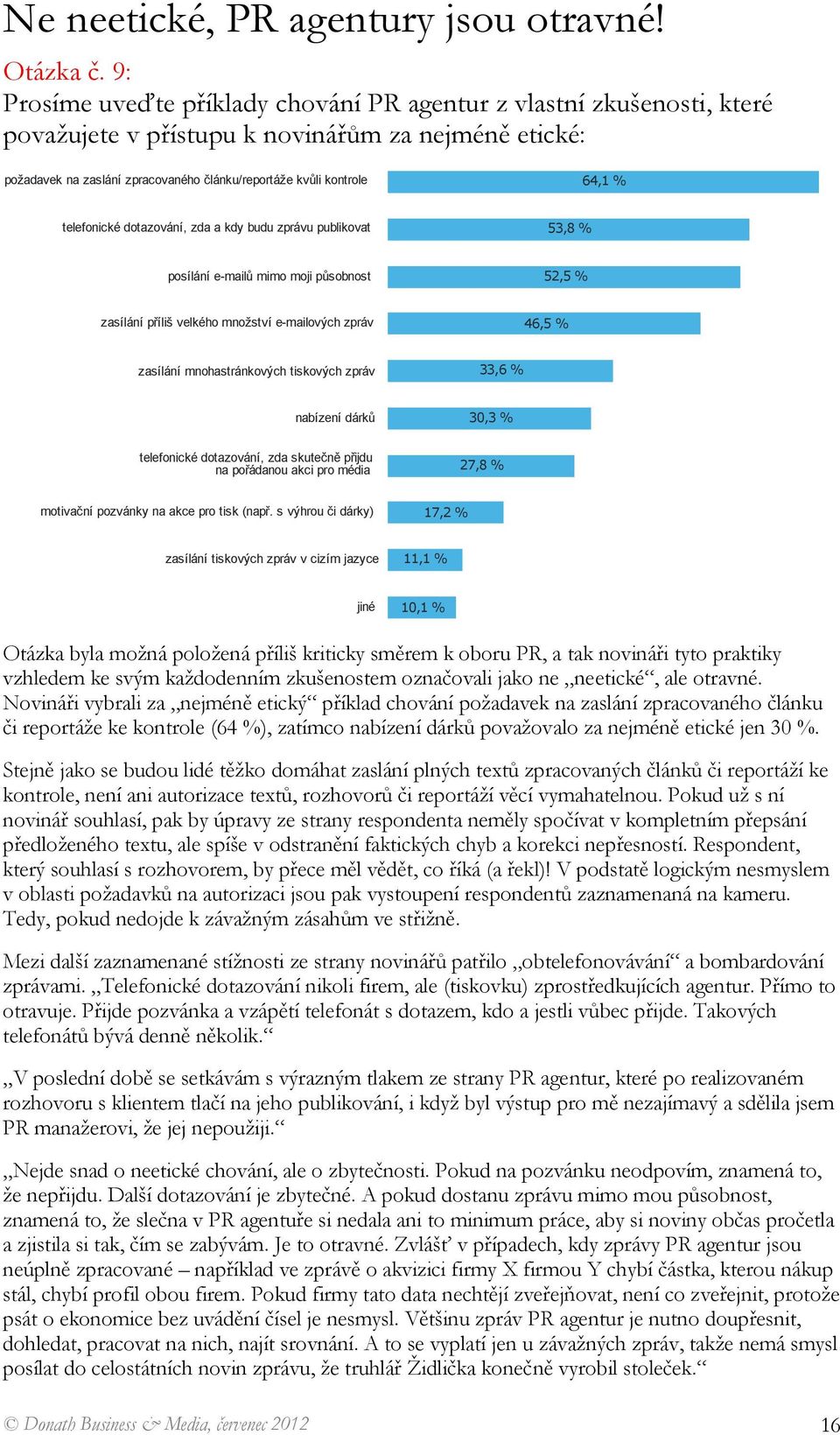 telefonické dotazování, zda a kdy budu zprávu publikovat 53,8 % posílání e-mailů mimo moji působnost 52,5 % zasílání příliš velkého množství e-mailových zpráv 46,5 % zasílání mnohastránkových