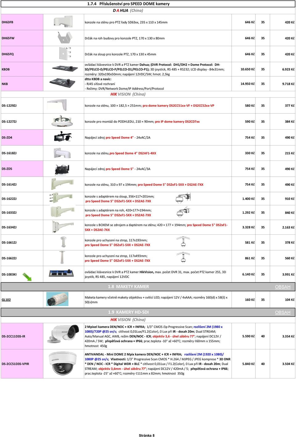 SD/PELCO-D/PELCO-P/PELCO-D1/PELCO-P1); 3D joystick, RS 485 + RS232; LCD display - 84x31mm; rozměry: 320x190x50mm; napájení 12VDC/5W; hmot.