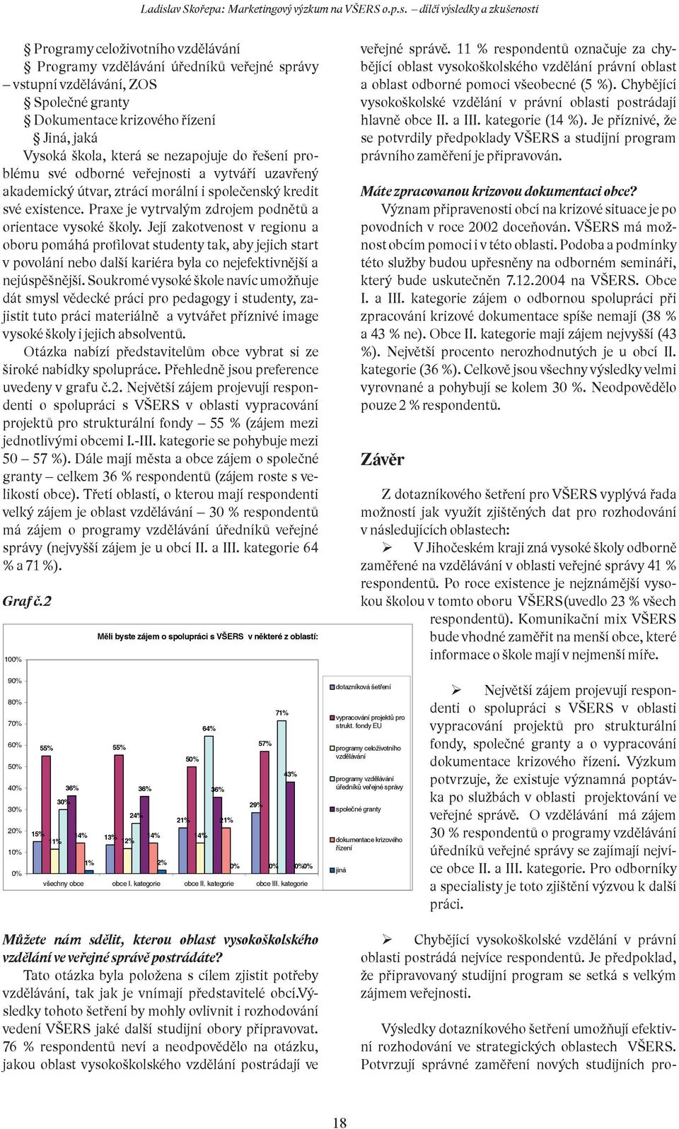 dílčí výsledky a zkušenosti Programy celoživotního vzdělávání Programy vzdělávání úředníků veřejné správy vstupní vzdělávání, ZOS Společné granty Dokumentace krizového řízení Jiná, jaká Vysoká škola,