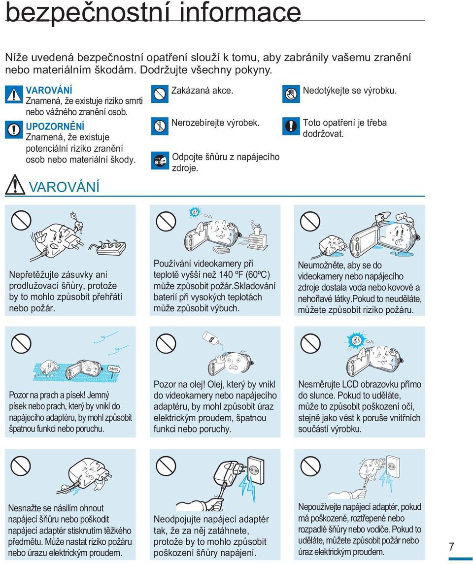 Nerozebírejte výrobek. Odpojte šňůru z napájecího zdroje. Nedotýkejte se výrobku. Toto opatření je třeba dodržovat.