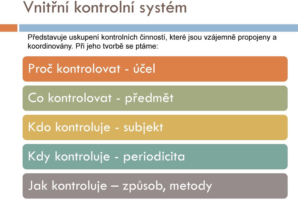 Při jeho tvorbě se ptáme: Proč kontrolovat - účel Co kontrolovat -