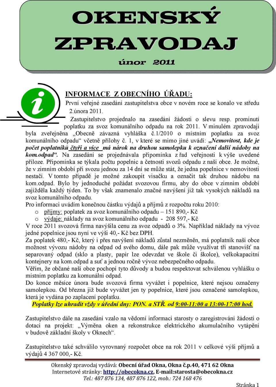 1/2010 o místním poplatku za svoz komunálního odpadu včetně přílohy č.