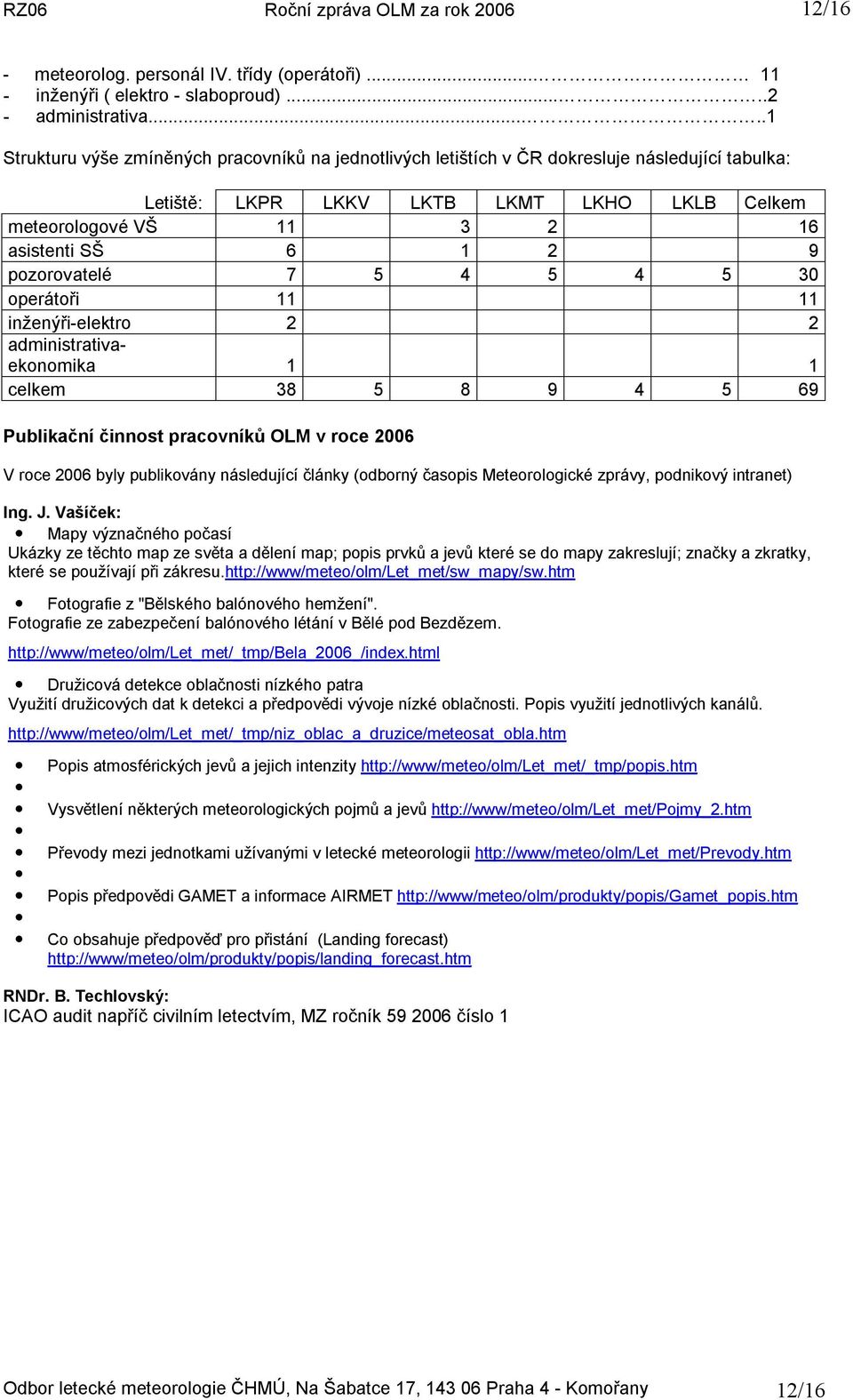 pozorovatelé 7 5 4 5 4 5 30 operátoři 11 11 inženýři-elektro 2 2 administrativaekonomika 1 1 celkem 38 5 8 9 4 5 69 Publikační činnost pracovníků OLM v roce 2006 V roce 2006 byly publikovány