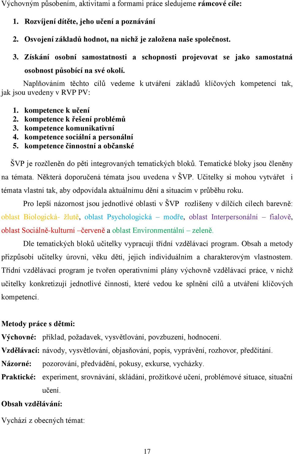 Naplňováním těchto cílů vedeme k utváření základů klíčových kompetencí tak, jak jsou uvedeny v RVP PV: 1. kompetence k učení 2. kompetence k řešení problémů 3. kompetence komunikativní 4.