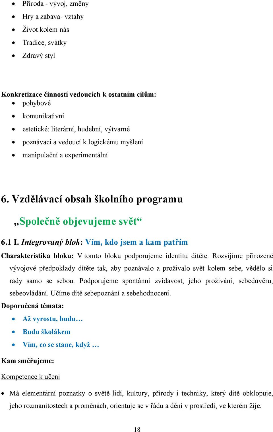 Integrovaný blok: Vím, kdo jsem a kam patřím Charakteristika bloku: V tomto bloku podporujeme identitu dítěte.