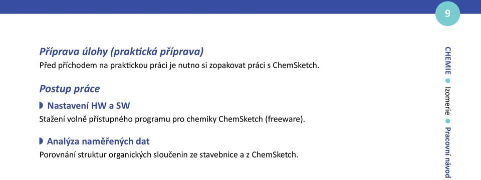 Postup práce Nastavení HW a SW Stažení volně přístupného programu pro chemiky