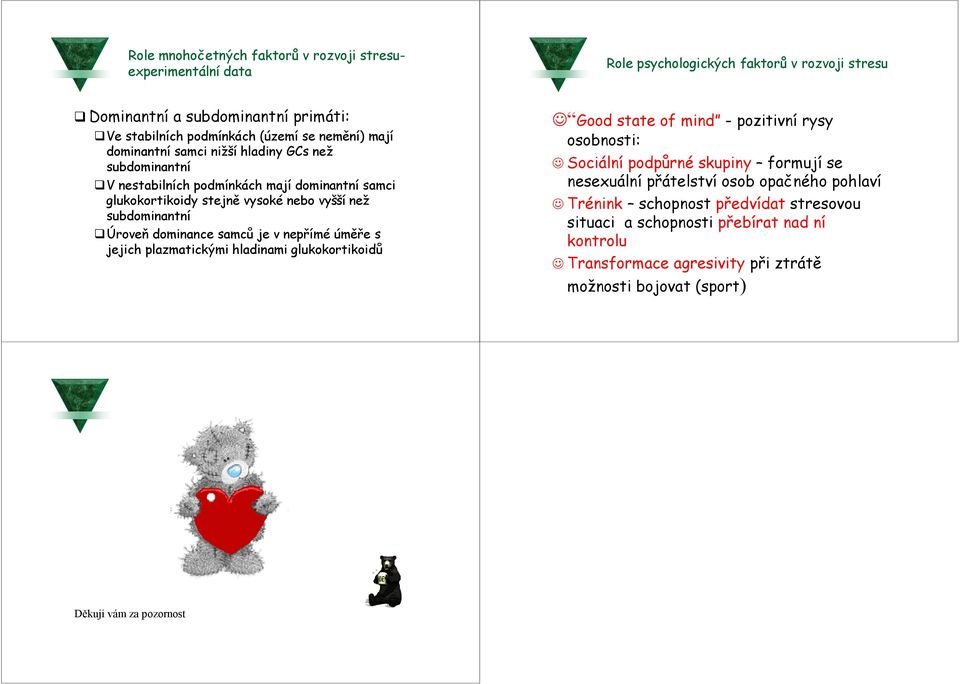 dominance samců je v nepřímé úměře s jejich plazmatickými hladinami glukokortikoidů Good state of mind - pozitivní rysy osobnosti: Sociální podpůrné skupiny formujíse nesexuální