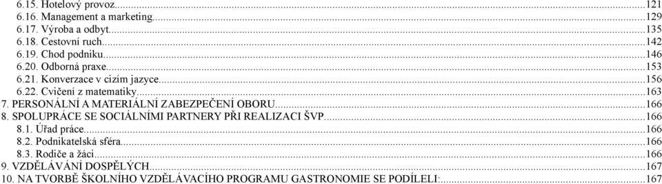 PERSONÁLNÍ A MATERIÁLNÍ ZABEZPEČENÍ OBORU...166 8. SPOLUPRÁCE SE SOCIÁLNÍMI PARTNERY PŘI REALIZACI ŠVP...166 8.1. Úřad práce...166 8.2.