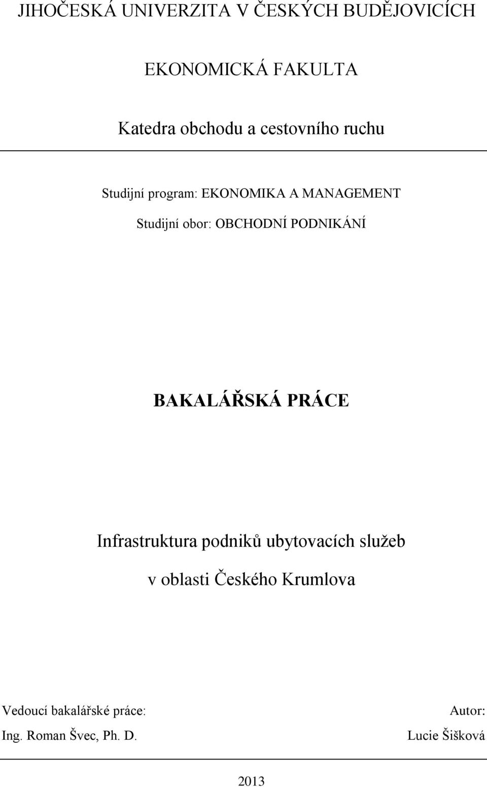 PODNIKÁNÍ BAKALÁŘSKÁ PRÁCE Infrastruktura podniků ubytovacích služeb v oblasti