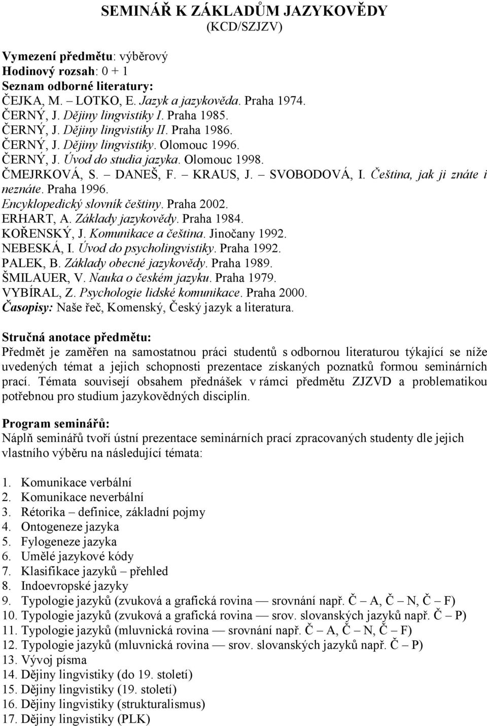 Encyklopedický slovník češtiny. Praha 2002. ERHART, A. Základy jazykovědy. Praha 1984. KOŘENSKÝ, J. Komunikace a čeština. Jinočany 1992. NEBESKÁ, I. Úvod do psycholingvistiky. Praha 1992. PALEK, B.