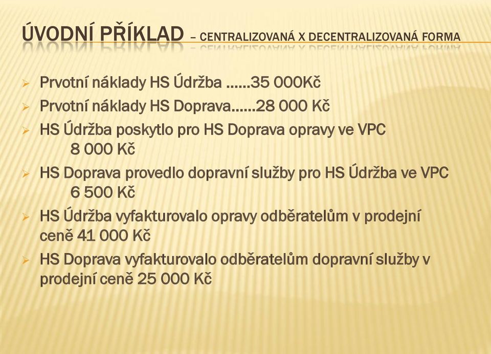 ..28 000 Kč HS Údržba poskytlo pro HS Doprava opravy ve VPC 8 000 Kč HS Doprava provedlo dopravní