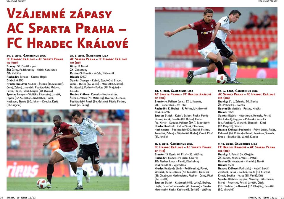 Malinský), Černý, Zelený, Janoušek, Poděbradský, Mrázek, Pávek, Plašil, Fukal, Klapka (40. Dvořák) Sparta: Švenger Vidlička, Zápotočný, Jarošík, Frýdek (82.