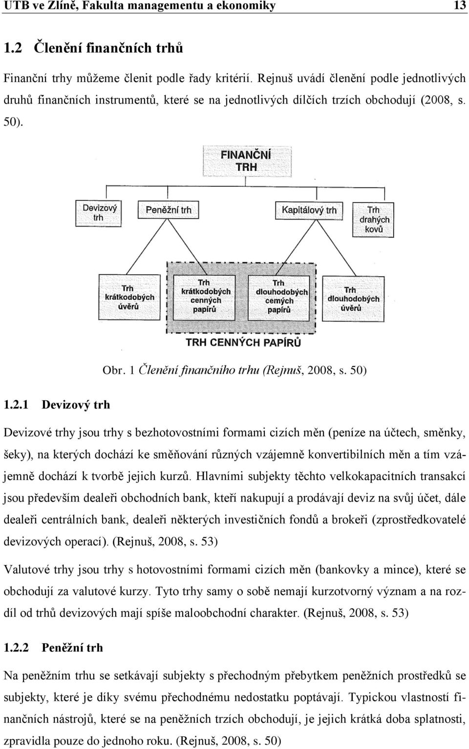 08, s. 50). Obr. 1 Členění finančního trhu (Rejnuš, 20