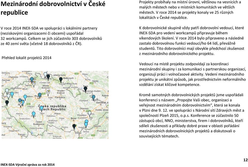 Přehled lokalit projektů 2014 Projekty probíhaly na místní úrovni, většinou na vesnicích a malých městech nebo v místních komunitách ve větších městech.