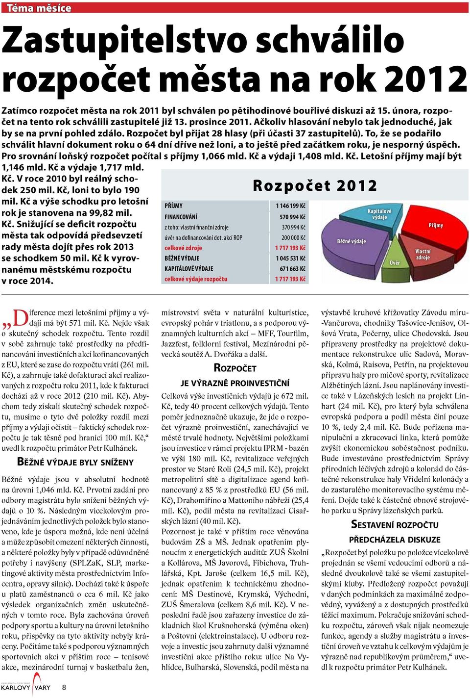 Rozpočet byl přijat 28 hlasy (při účasti 37 zastupitelů). To, že se podařilo schválit hlavní dokument roku o 64 dní dříve než loni, a to ještě před začátkem roku, je nesporný úspěch.