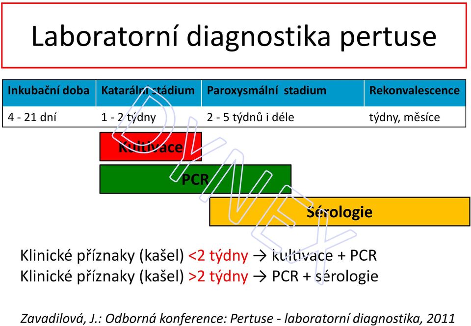 Sérologie Klinické příznaky (kašel) <2 týdny kulyvace + PCR Klinické příznaky (kašel)