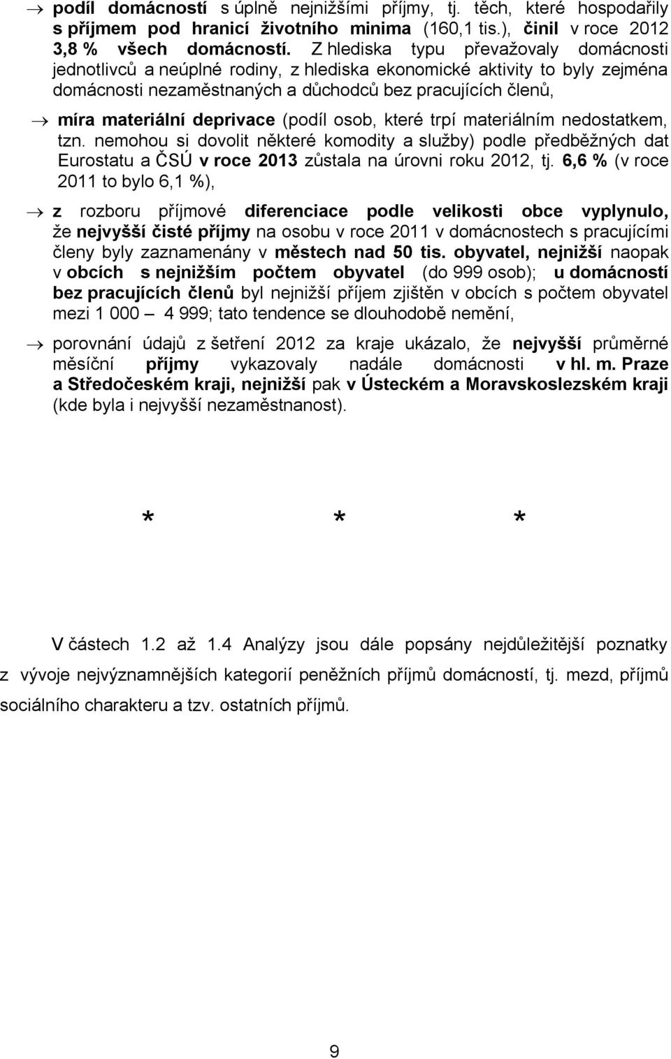 deprivace (podíl osob, které trpí materiálním nedostatkem, tzn. nemohou si dovolit některé komodity a služby) podle předběžných dat Eurostatu a ČSÚ v roce 2013 zůstala na úrovni roku 2012, tj.