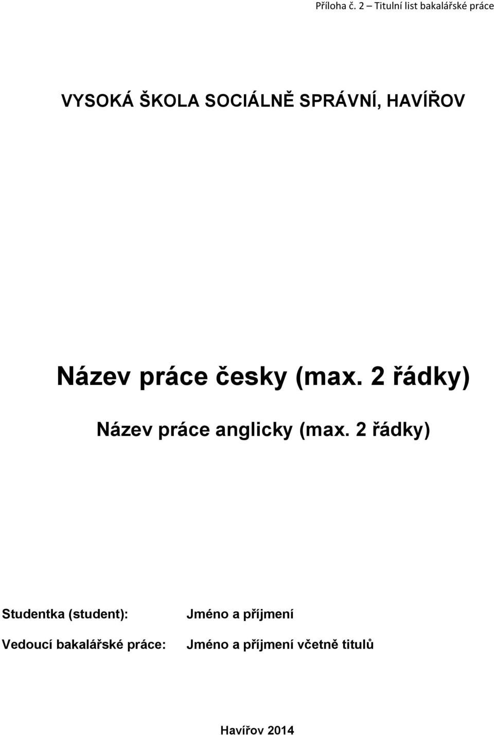 HAVÍŘOV Název práce česky (max.