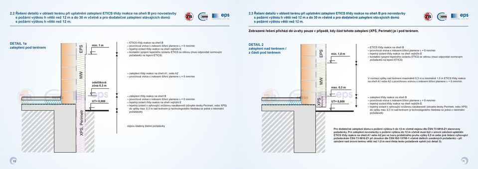 3 Řešení detailů v oblasti terénu při uplatnění zateplení ETICS třídy reakce na oheň B pro novostavby s požární výškou h větší než 12 m a do 30 m včetně a pro dodatečné zateplení stávajících domů s