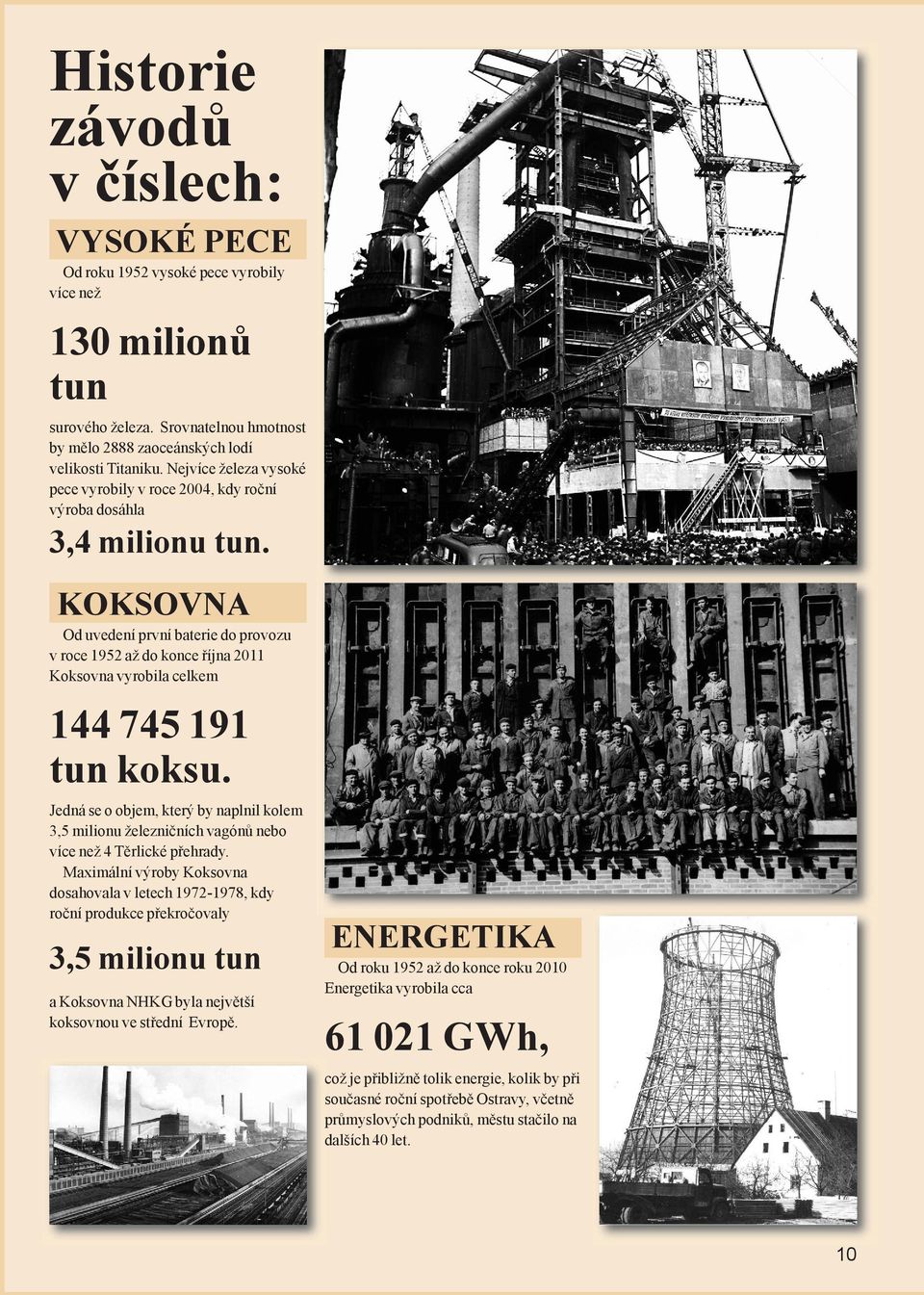 KoKSoVNA Od uvedení první baterie do provozu v roce 1952 až do konce října 2011 Koksovna vyrobila celkem 144 745 191 tun koksu.