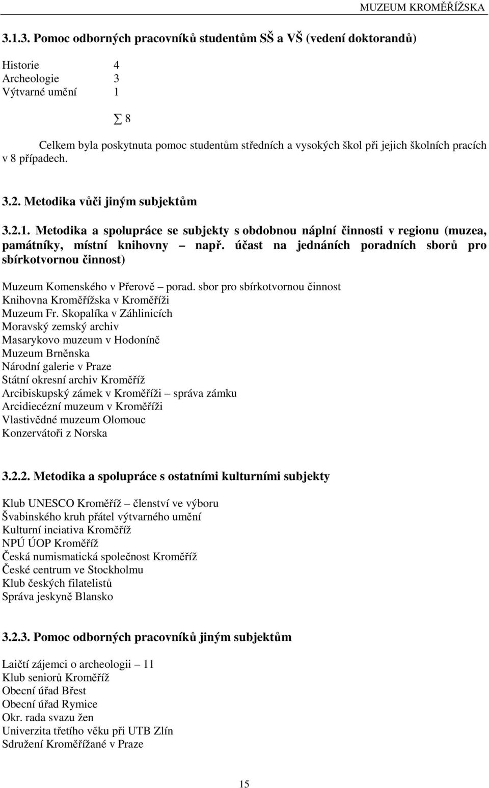 účast na jednáních poradních sborů pro sbírkotvornou činnost) Muzeum Komenského v Přerově porad. sbor pro sbírkotvornou činnost Knihovna Kroměřížska v Kroměříži Muzeum Fr.