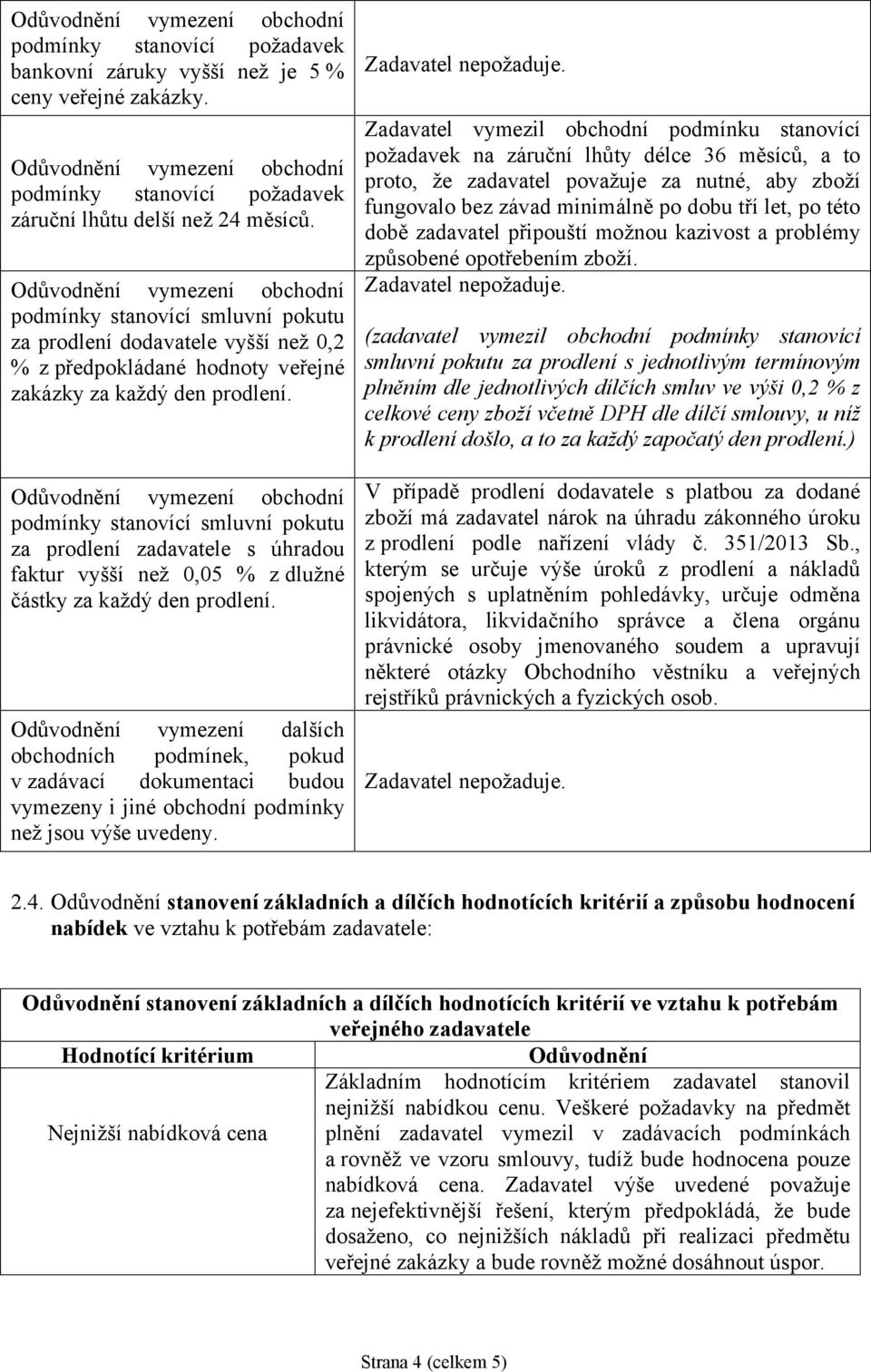 podmínky stanovící smluvní pokutu za prodlení zadavatele s úhradou faktur vyšší než 0,05 % z dlužné částky za každý den prodlení.