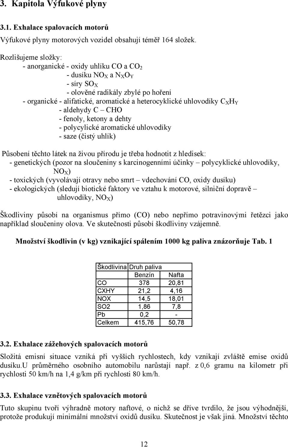 H Y - aldehydy C CHO - fenoly, ketony a dehty - polycylické aromatické uhlovodíky - saze (čistý uhlík) Působení těchto látek na živou přírodu je třeba hodnotit z hledisek: - genetických (pozor na