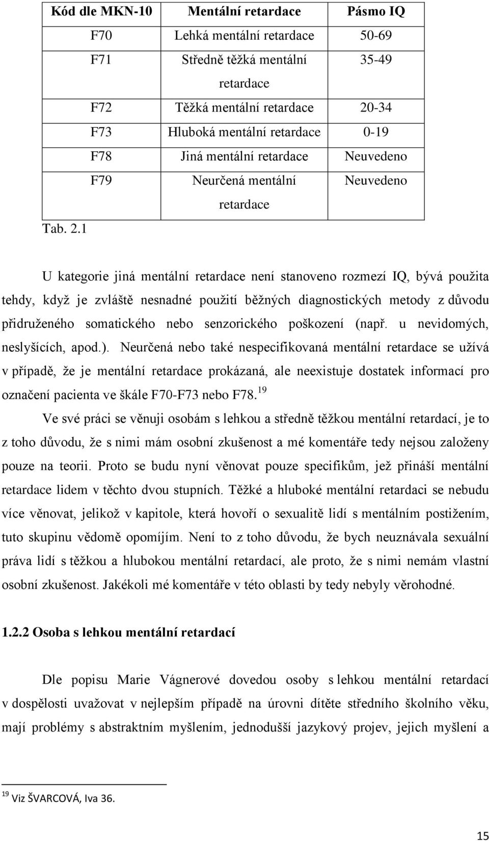 1 U kategorie jiná mentální retardace není stanoveno rozmezí IQ, bývá pouţita tehdy, kdyţ je zvláště nesnadné pouţití běţných diagnostických metody z důvodu přidruţeného somatického nebo senzorického