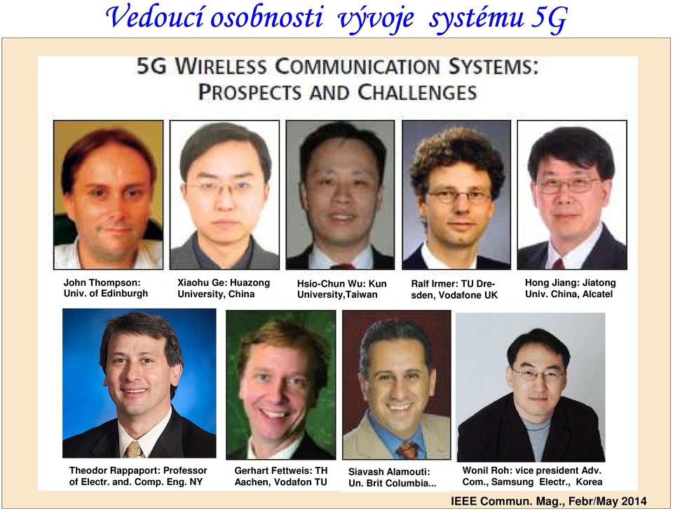 Vodafone UK Hong Jiang: Jiatong Univ. China, Alcatel Theodor Rappaport Theodor Rappaport: Professor of Electr. and.