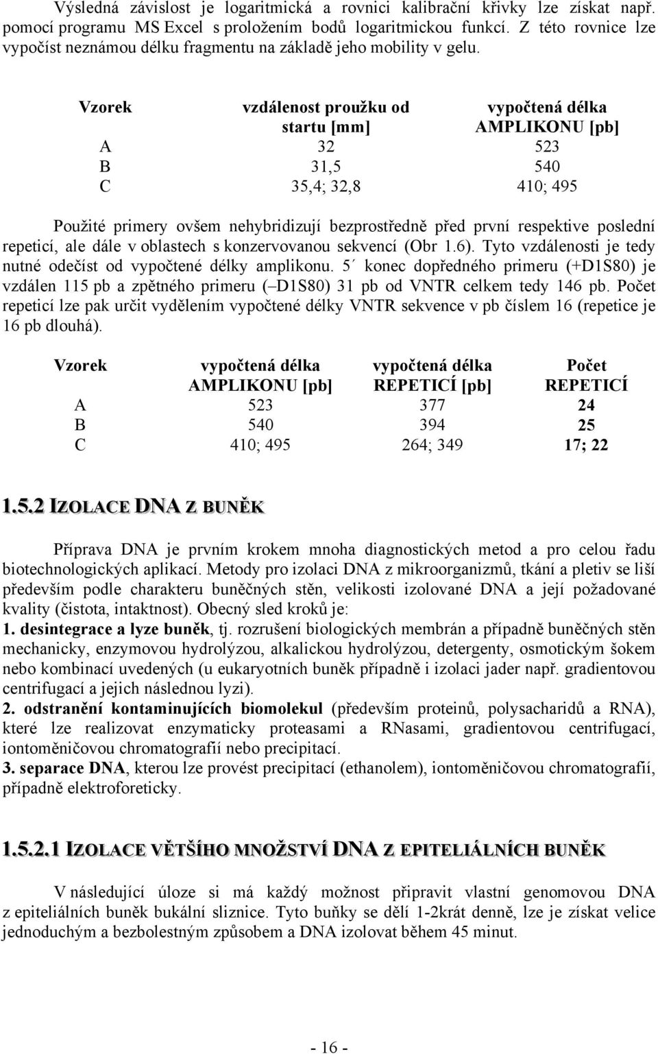 Vzorek vzdálenost proužku od startu [mm] vypočtená délka AMPLIKONU [pb] A 32 523 B 31,5 540 C 35,4; 32,8 410; 495 Použité primery ovšem nehybridizují bezprostředně před první respektive poslední