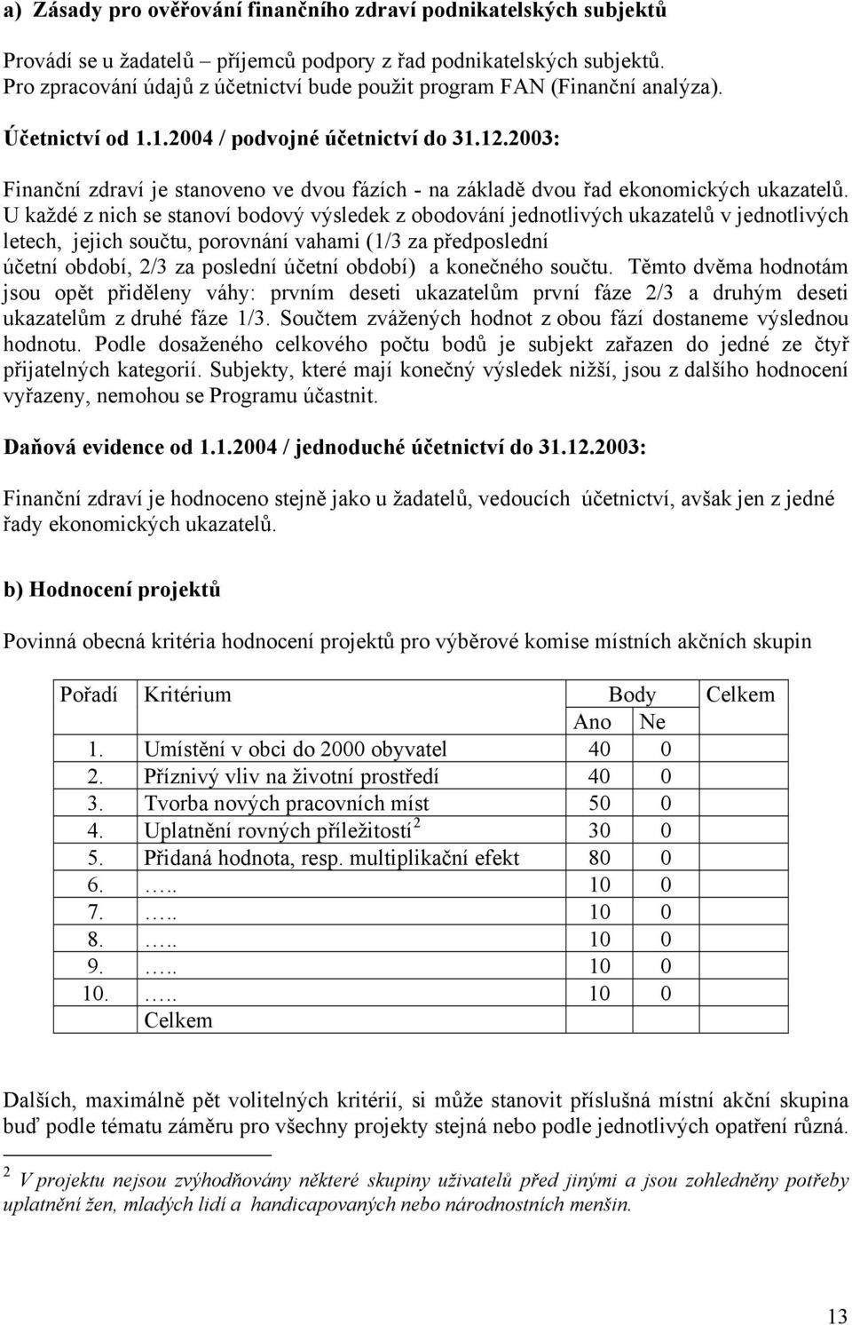 2003: Finanční zdraví je stanoveno ve dvou fázích - na základě dvou řad ekonomických ukazatelů.