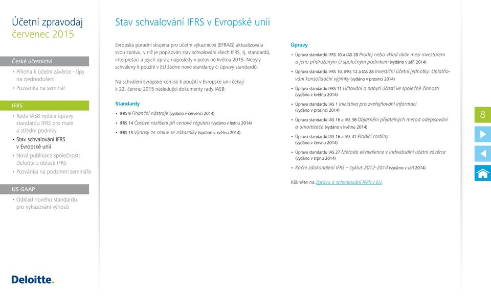 Nebyly schváleny k použití v EU žádné nové standardy či úpravy standardů. Na schválení Evropské komise k použití v Evropské unii čekají k 22.