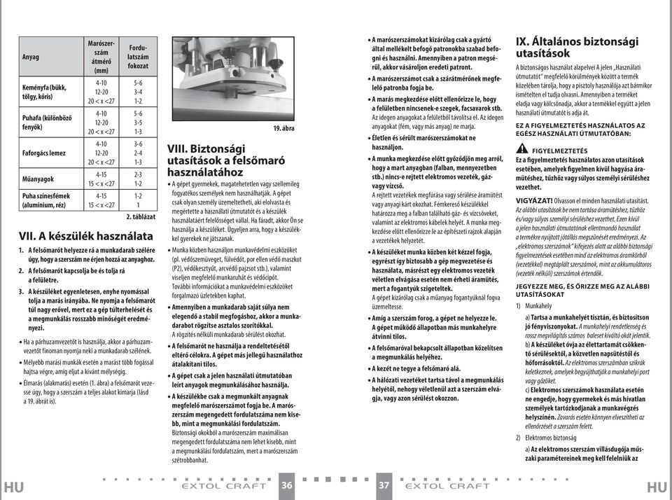 A felsőmarót helyezze rá a munkadarab szélére úgy, hogy a szerszám ne érjen hozzá az anyaghoz. 2. A felsőmarót kapcsolja be és tolja rá a felületre. 3.