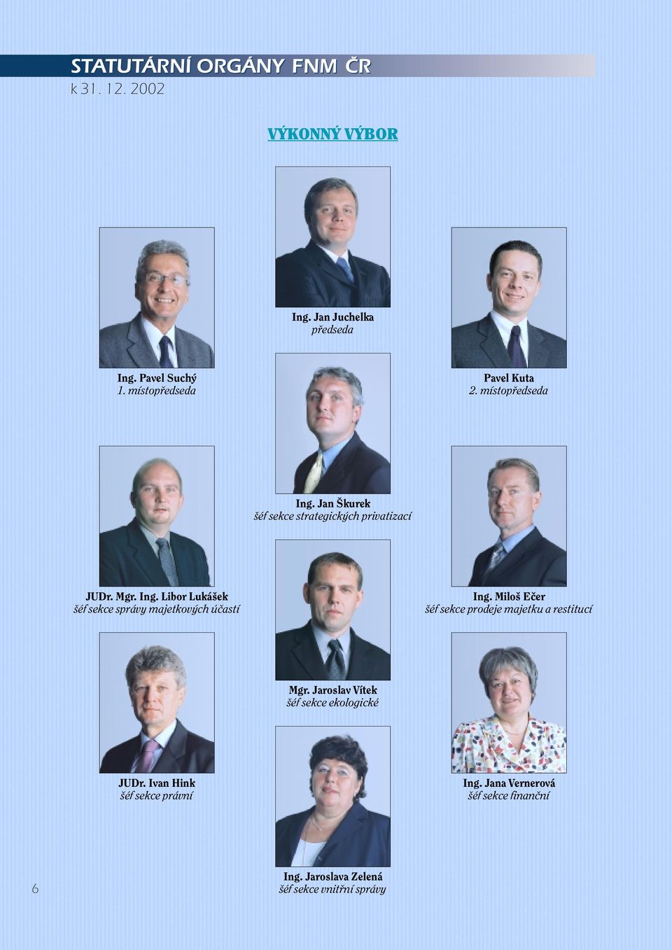 Milo Eãer éf sekce prodeje majetku a restitucí Mgr. Jaroslav Vítek éf sekce ekologické JUDr.