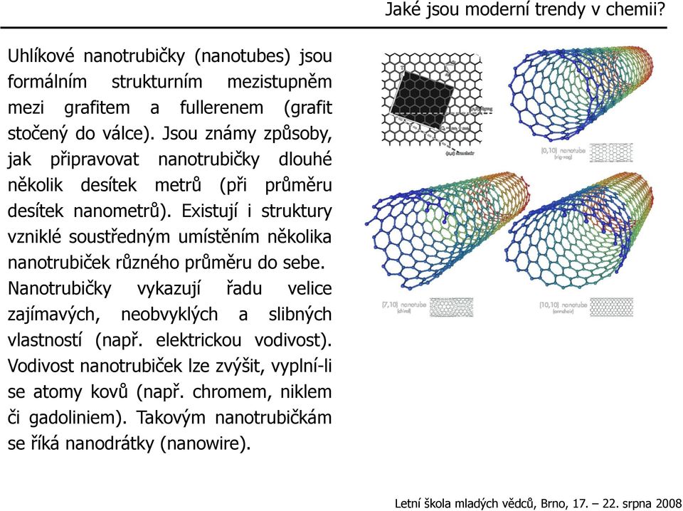 Jsou známy způsoby, jak připravovat nanotrubičky dlouhé několik desítek metrů (při průměru desítek nanometrů).