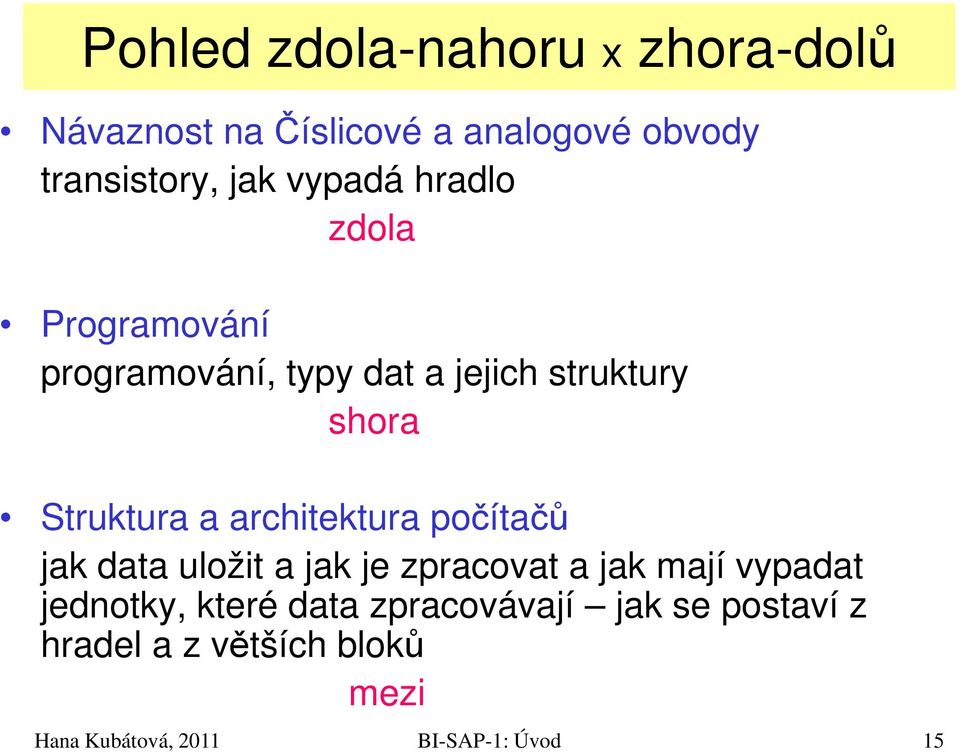 struktury shora Struktura a architektura počítačů jak data uložit a jak je zpracovat