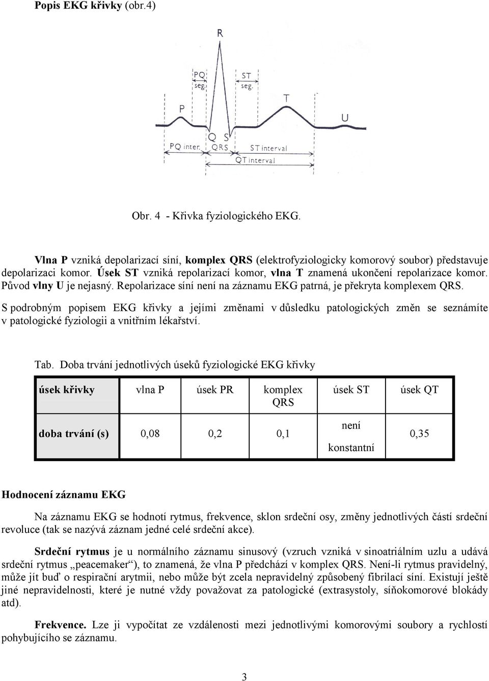 S podrobným popisem EKG křivky a jejími změnami v důsledku patologických změn se seznámíte v patologické fyziologii a vnitřním lékařství. Tab.