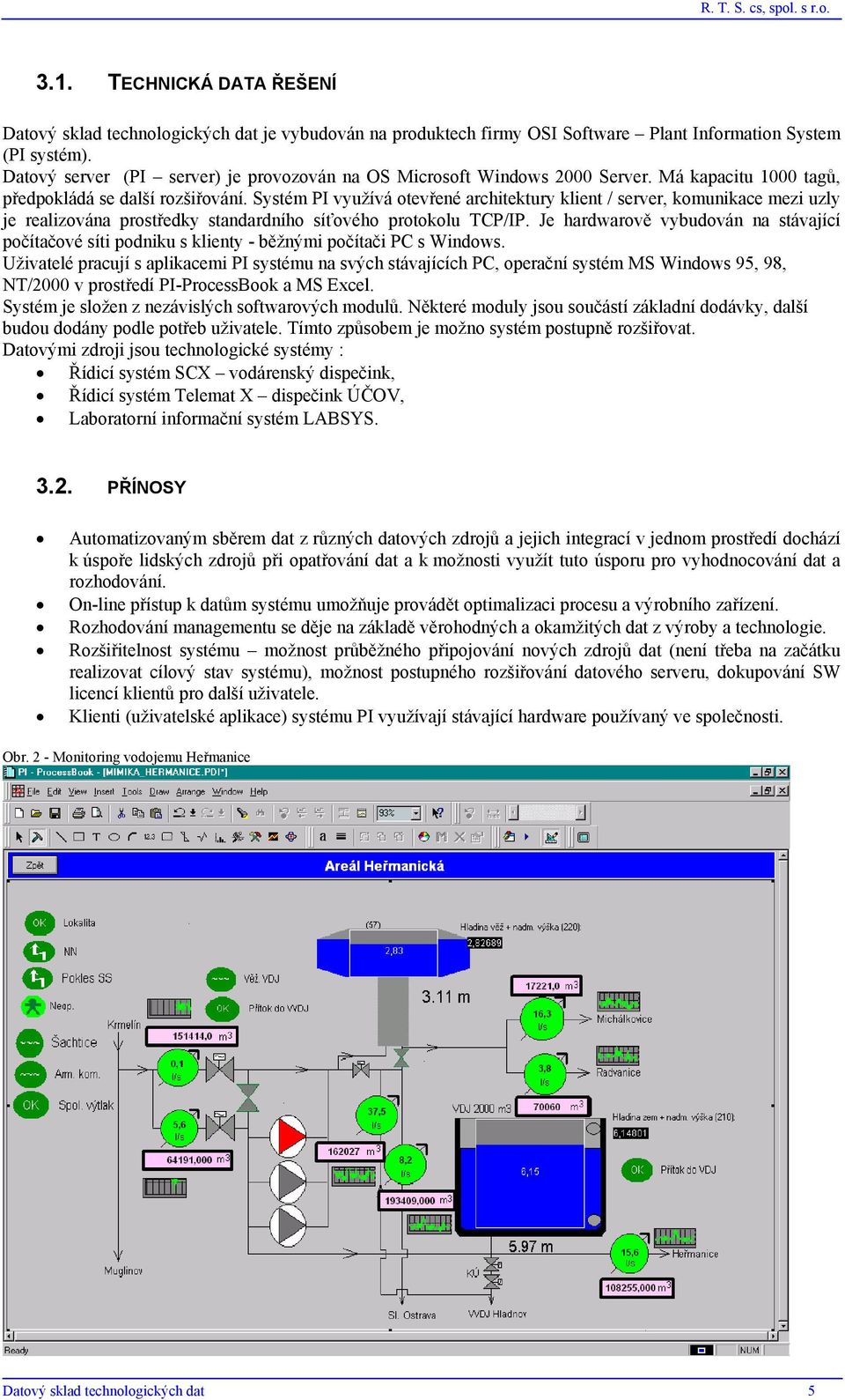 Systém PI využívá otevřené architektury klient / server, komunikace mezi uzly je realizována prostředky standardního síťového protokolu TCP/IP.