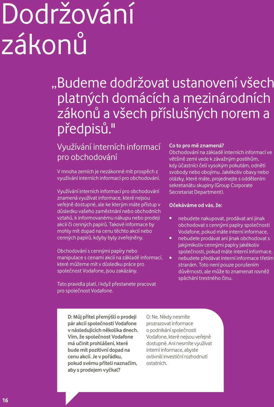 Využívání interních informací pro obchodování znamená využívat informace, které nejsou veřejně dostupné, ale ke kterým máte přístup v důsledku vašeho zaměstnání nebo obchodních vztahů, k