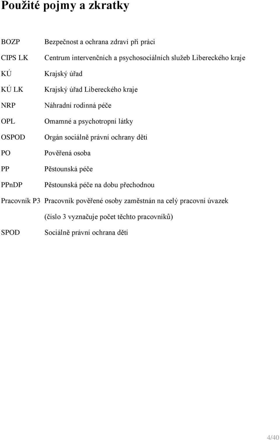 látky Orgán sociálně právní ochrany dětí Pověřená osoba Pěstounská péče Pěstounská péče na dobu přechodnou Pracovník P3 Pracovník