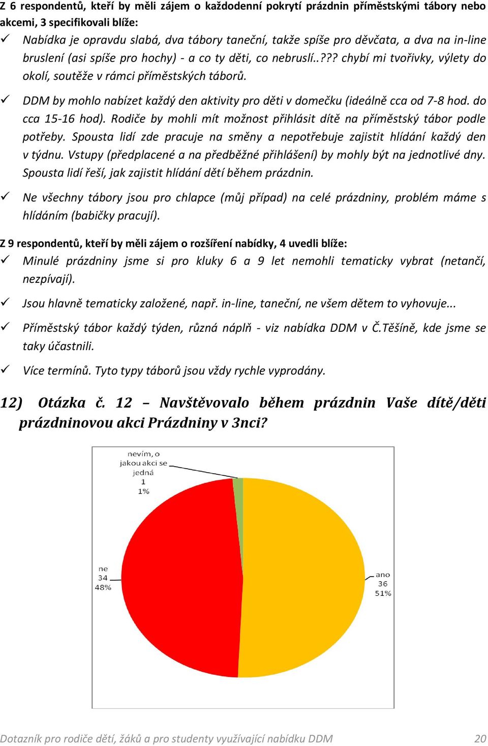 DDM by mohlo nabízet každý den aktivity pro děti v domečku (ideálně cca od 7-8 hod. do cca 15-16 hod). Rodiče by mohli mít možnost přihlásit dítě na příměstský tábor podle potřeby.