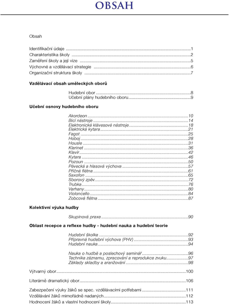 .. 14 Elektronické klávesové nástroje... 18 Elektrická kytara... 21 Fagot... 25 Hoboj... 28 Housle... 31 Klarinet... 36 Klavír... 42 Kytara... 46 Pozoun... 50 Pěvecká a hlasová výchova.
