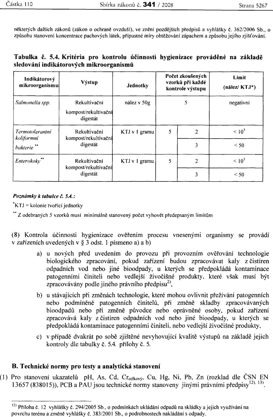 Kriteria pro kontrolu ucinnosti hygienizace provadene na zaklade sledovani indikatorovych mikroorganismu lndikatorovy mikroorganismu Vystup Jednotky Poeet zkousenych vzorku pri kazde kontrole vystupu