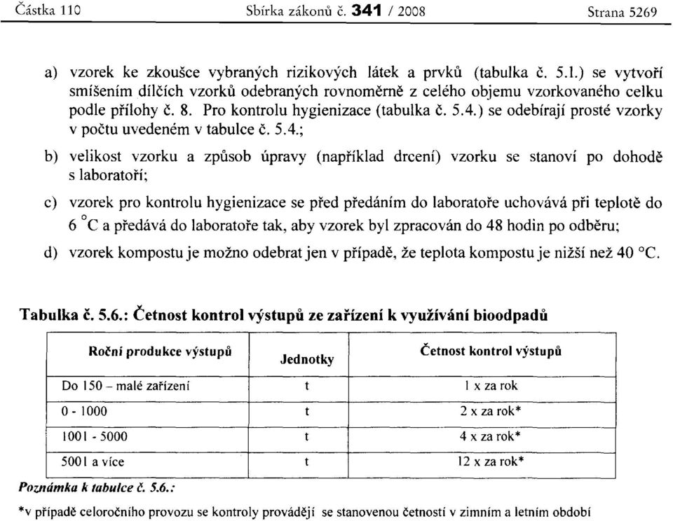 ) se odebiraji proste vzorky v poctu uvedenem v tabu1ce c. 5.4.