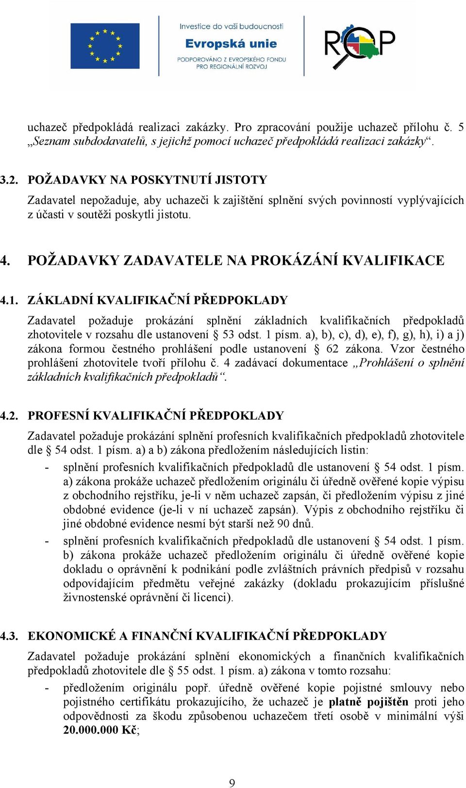 POŽADAVKY ZADAVATELE NA PROKÁZÁNÍ KVALIFIKACE 4.1.