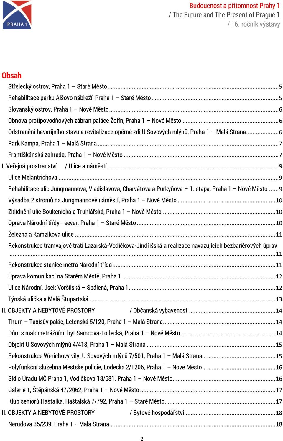 .. 6 Park Kampa, Praha 1 Malá Strana... 7 Františkánská zahrada, Praha 1 Nové Město... 7 I. Veřejná prostranství / Ulice a náměstí... 9 Ulice Melantrichova.