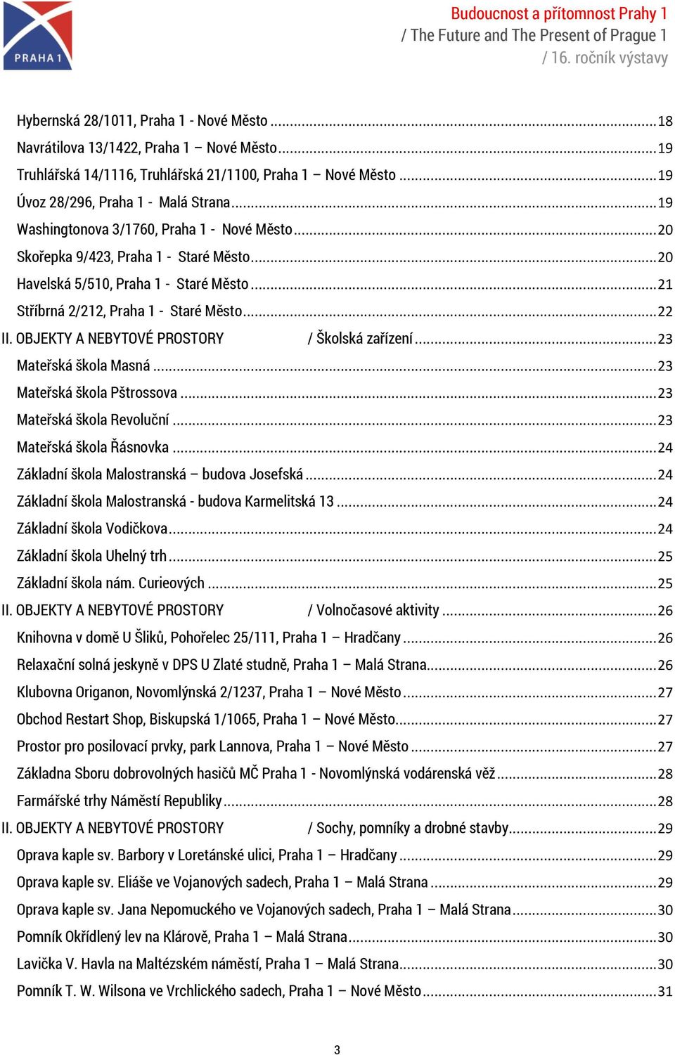 OBJEKTY A NEBYTOVÉ PROSTORY / Školská zařízení... 23 Mateřská škola Masná... 23 Mateřská škola Pštrossova... 23 Mateřská škola Revoluční... 23 Mateřská škola Řásnovka.